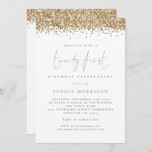 Trendy Gold Glitter 21e verjaardag Kaart (Voorkant / Achterkant)