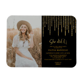 Trendy Gold Glitter Afstudeerder Party Photo Invit Magneet