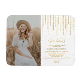 Trendy Gold Glitter Afstudeerder Party Photo Invit Magneet