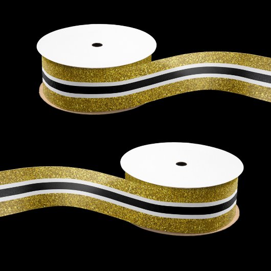 Trendy Gold Glitter Black And White Striped   Grosgrain Lint