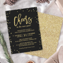 Trendy Gold Glitter Cheers Nieuwjaar Eve Party