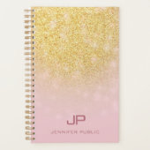 Trendy Gold Glitter Elegant Modern Monogram Naam Planner (Voorkant)
