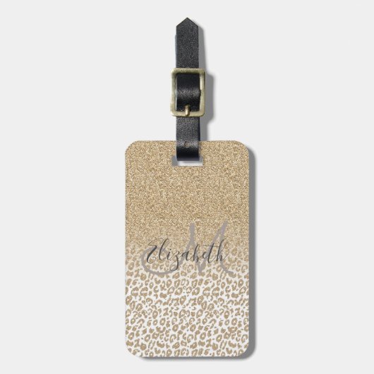 Trendy Gold Glitter en afdrukverloop op luipaard Bagagelabel (Voorkant verticaal)