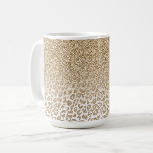 Trendy Gold Glitter en afdrukverloop op luipaard Koffiemok (Voorkant links)
