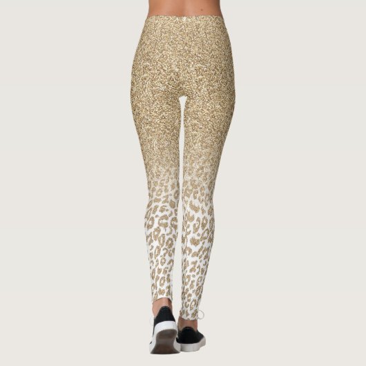 Trendy Gold Glitter en afdrukverloop op luipaard Leggings (Achterkant)