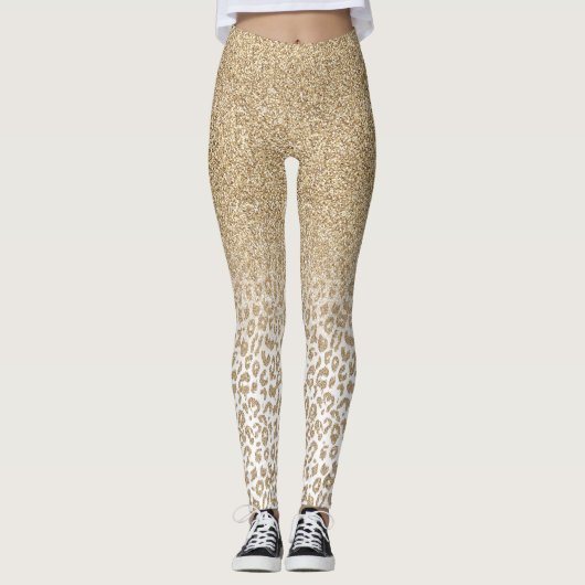 Trendy Gold Glitter en afdrukverloop op luipaard Leggings (Voorkant)