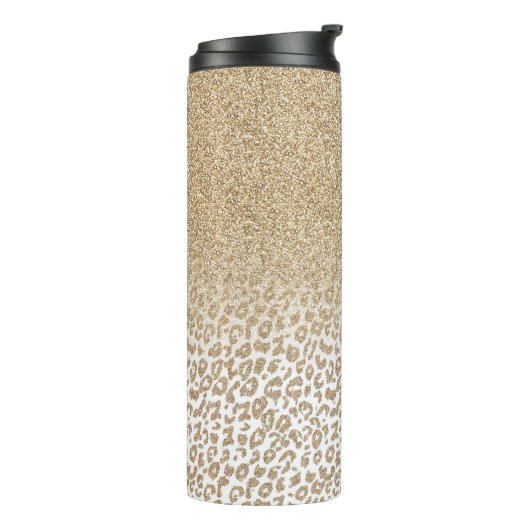 Trendy Gold Glitter en afdrukverloop op luipaard Thermosbeker (Gedraaid links)