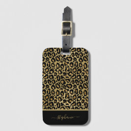 Trendy Gold Glitter Leopard Animal Print Monogram Bagagelabel