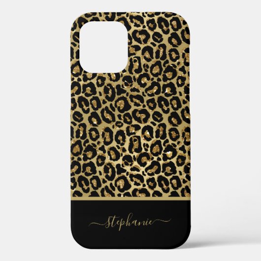 Trendy Gold Glitter Leopard Animal Print Monogram Case-Mate iPhone Case (Achterkant)