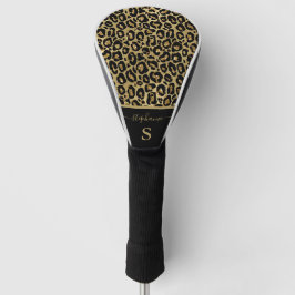 Trendy Gold Glitter Leopard Animal Print Monogram Golfheadcover