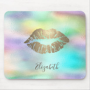 Trendy Gold Glitter Lips Rainbow Holographic Muismat