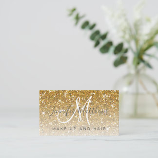 Trendy Gold Glitter Makeup Artist Hair Salon Visitekaartje