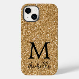 Trendy Gold Glitter Monogram Initiaal Name Case-Mate iPhone 14 Hoesje