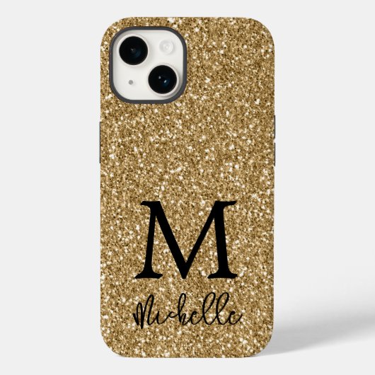 Trendy Gold Glitter Monogram Initiaal Name Case-Mate iPhone Case (Achterkant)