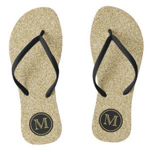 Trendy Gold Glitter Monogram Wedding Favor Teenslippers