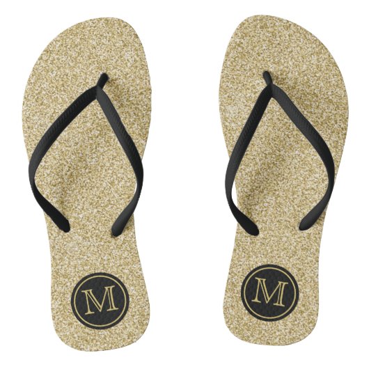 Trendy Gold Glitter Monogram Wedding Favor Teenslippers (Voetbed)