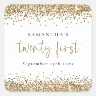 Trendy Gold Glitter Name Date 21e Vierkante Sticker