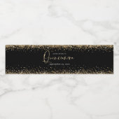 Trendy Gold Glitter Name Date Quinceañera Black Waterfles Etiket (Enkel label)