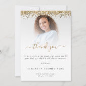 Trendy Gold Glitter Photo Afstuderen Bedankkaart (Voorkant)