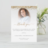 Trendy Gold Glitter Photo Afstuderen Bedankkaart (Staand voorkant)