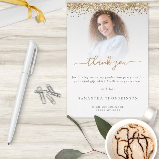 Trendy Gold Glitter Photo Afstuderen Bedankkaart
