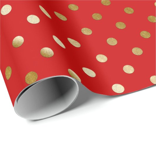 Trendy Gold Glitter Polka Dots Hot Red Cadeaupapier (Rol Hoek)