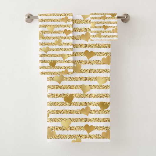 Trendy Gold Glitter Romantic Hearts Girly Pattern Bad Handdoek (Insitu)