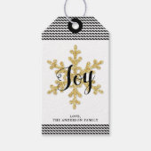 Trendy Gold Glitter Snowflake "Joy" kerstmis Cadeaulabel (Voorkant)