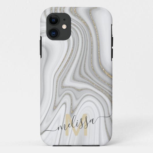 Trendy gold glitter sparkle marmer monogram Case-Mate iPhone case (Achterkant)
