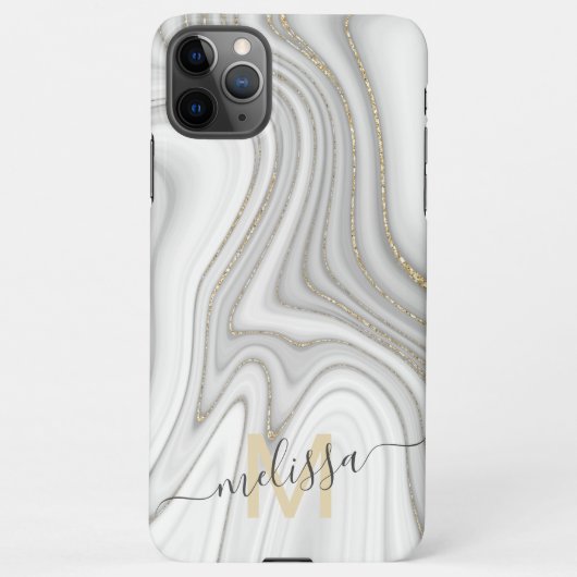 Trendy gold glitter sparkle marmer monogram iPhone hoesje (Achterkant)