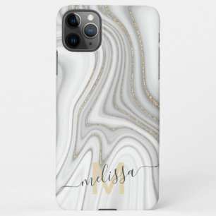 Trendy gold glitter sparkle marmer monogram iPhone 11Pro max hoesje