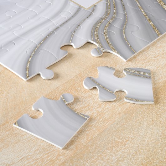 Trendy gold glitter sparkle marmer monogram legpuzzel (Zijkant)