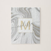 Trendy gold glitter sparkle marmer monogram legpuzzel (Verticaal)