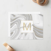 Trendy gold glitter sparkle marmer monogram notitiekaartje (Voorkant / Achterkant in situ)
