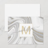 Trendy gold glitter sparkle marmer monogram notitiekaartje (Voorkant / Achterkant)