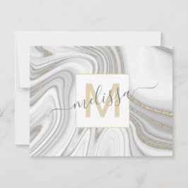 Trendy gold glitter sparkle marmer monogram notitiekaartje