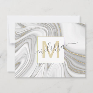 Trendy gold glitter sparkle marmer monogram notitiekaartje