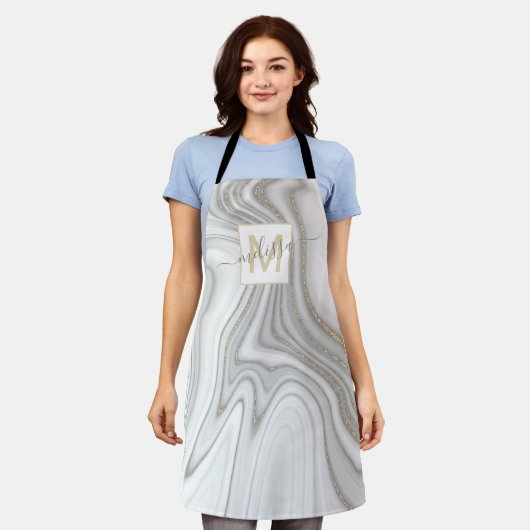 Trendy gold glitter sparkle marmer monogram schort (Gedragen)