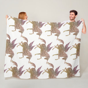 Trendy Gold Glitter Sparkle Unicorn Pegasus Horse Fleece Deken