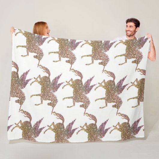 Trendy Gold Glitter Sparkle Unicorn Pegasus Horse Fleece Deken (In situ)