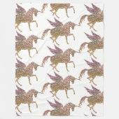 Trendy Gold Glitter Sparkle Unicorn Pegasus Horse Fleece Deken (Voorkant)