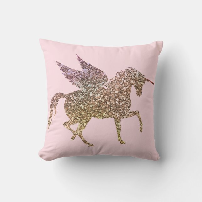 Trendy Gold Glitter Sparkle Unicorn Pegasus Horse Kussen (Voorkant)