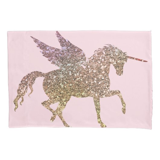 Trendy Gold Glitter Sparkle Unicorn Pegasus Horse Kussensloop (Voorkant)