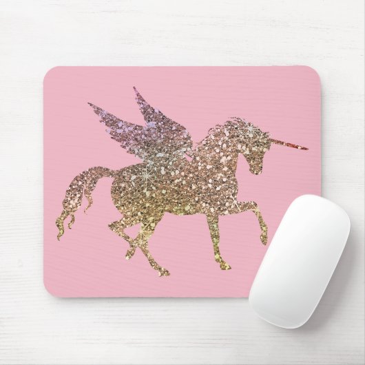Trendy Gold Glitter Sparkle Unicorn Pegasus Horse Muismat (Met muis)