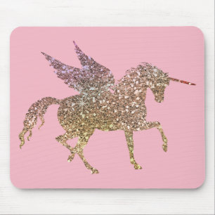 Trendy Gold Glitter Sparkle Unicorn Pegasus Horse Muismat