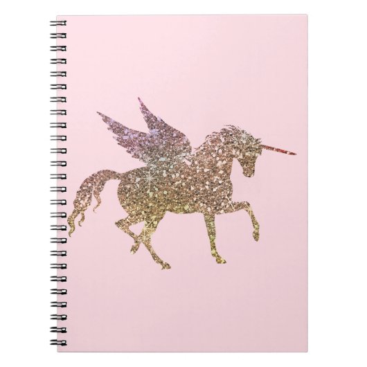 Trendy Gold Glitter Sparkle Unicorn Pegasus Horse Notitieboek (Voorkant)