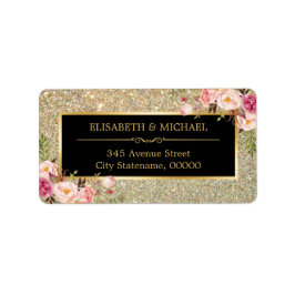 Trendy Gold Glitter Sparkles Girly Floral Etiket