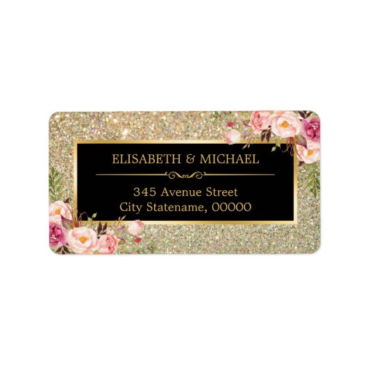 Trendy Gold Glitter Sparkles Girly Floral Etiket (Voorkant)