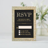 Trendy Gold Glitter Sparkles RSVP Response Kaart (Staand voorkant)