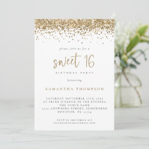 Trendy Gold Glitter Sweet 16 Birthday Party Kaart